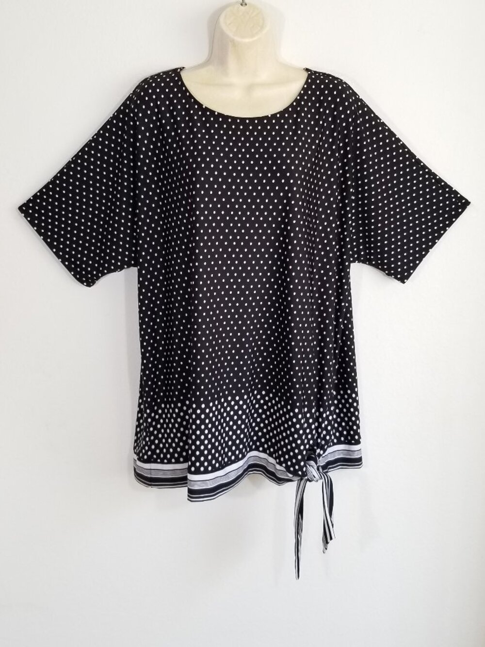 AVENUE Tunic Blouse Top Polka Dot Side-Tie 7095E2M